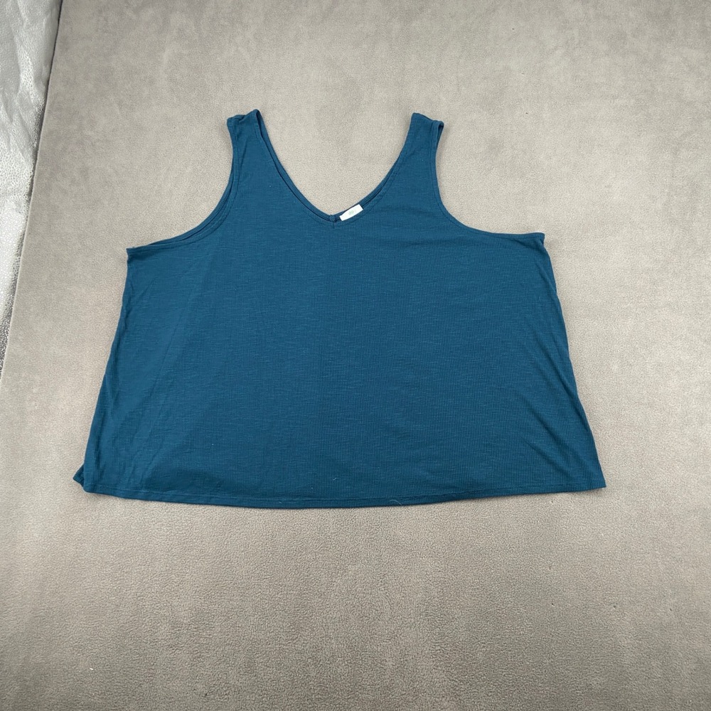 Dip Womens 2X Teal‎ Blue Ribbed V-Neck Tank Top Sleeveless Relaxed Fit Plus Size
